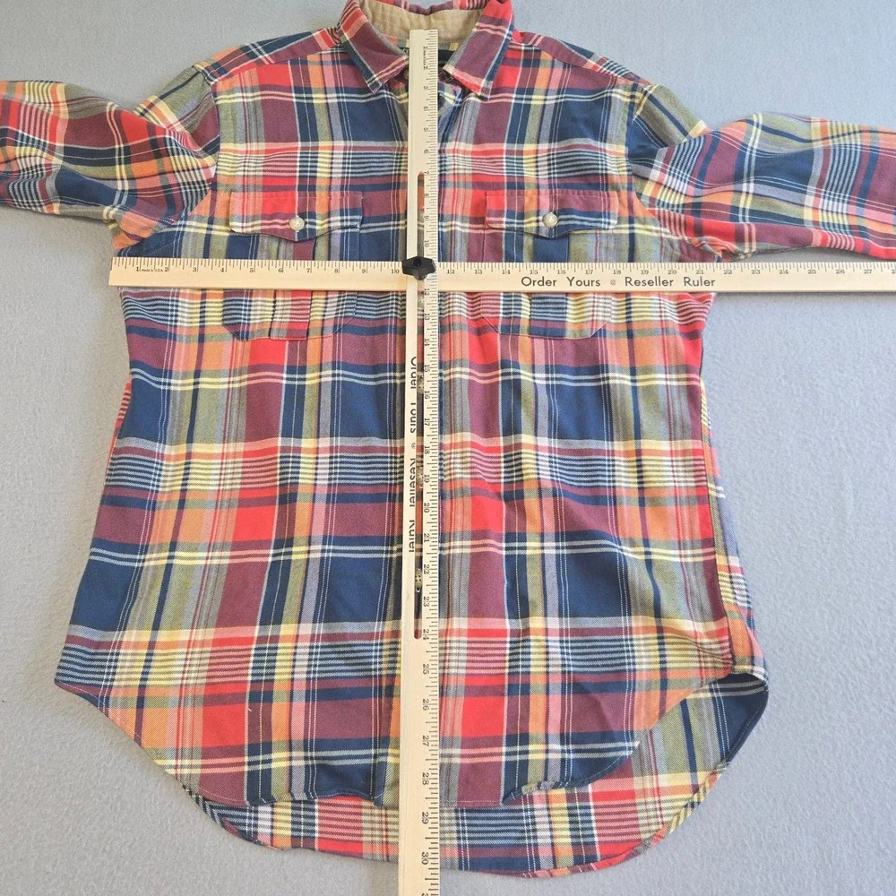 Polo Ralph Lauren Button Down Mens M Multicolor Plaid Suede Elbow Patches Cotton